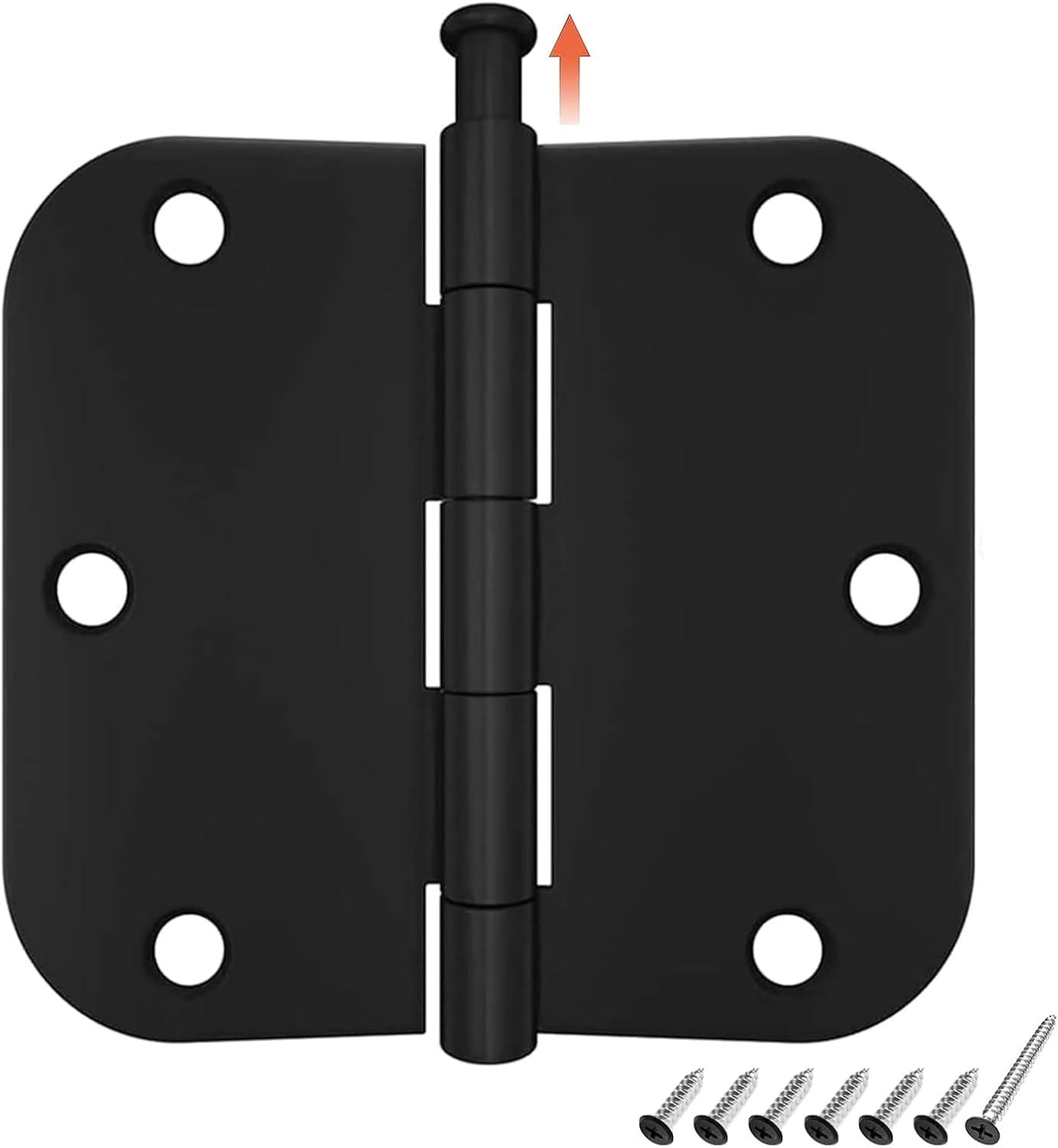 42 Pack Rounded Matte Black Door Hinges 3.5 Inch with 5/8