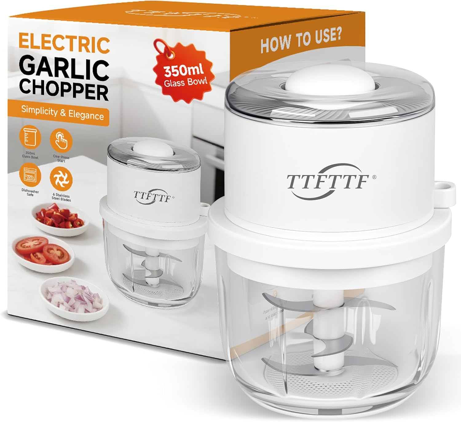 Electric Garlic Chopper, 350ML Glass Bowl Mini Food Processor, Portable Veggie Chopper Onion Garlic Grinder, Wireless Blender for Ginger, Chili, Fruit, Meat, Etc