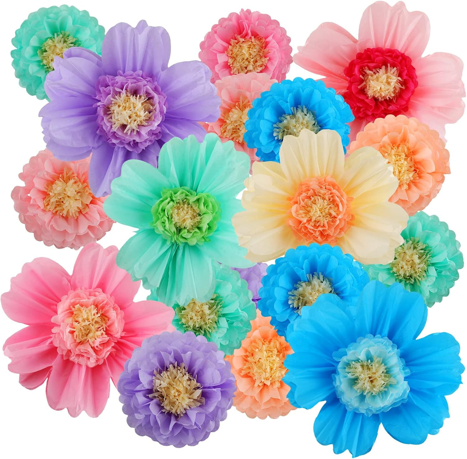 Crowye 12 Pcs Large Colorful Tissue Paper Flowers 20" Handcrafted Giant Fiest... - Picture 10 of 16