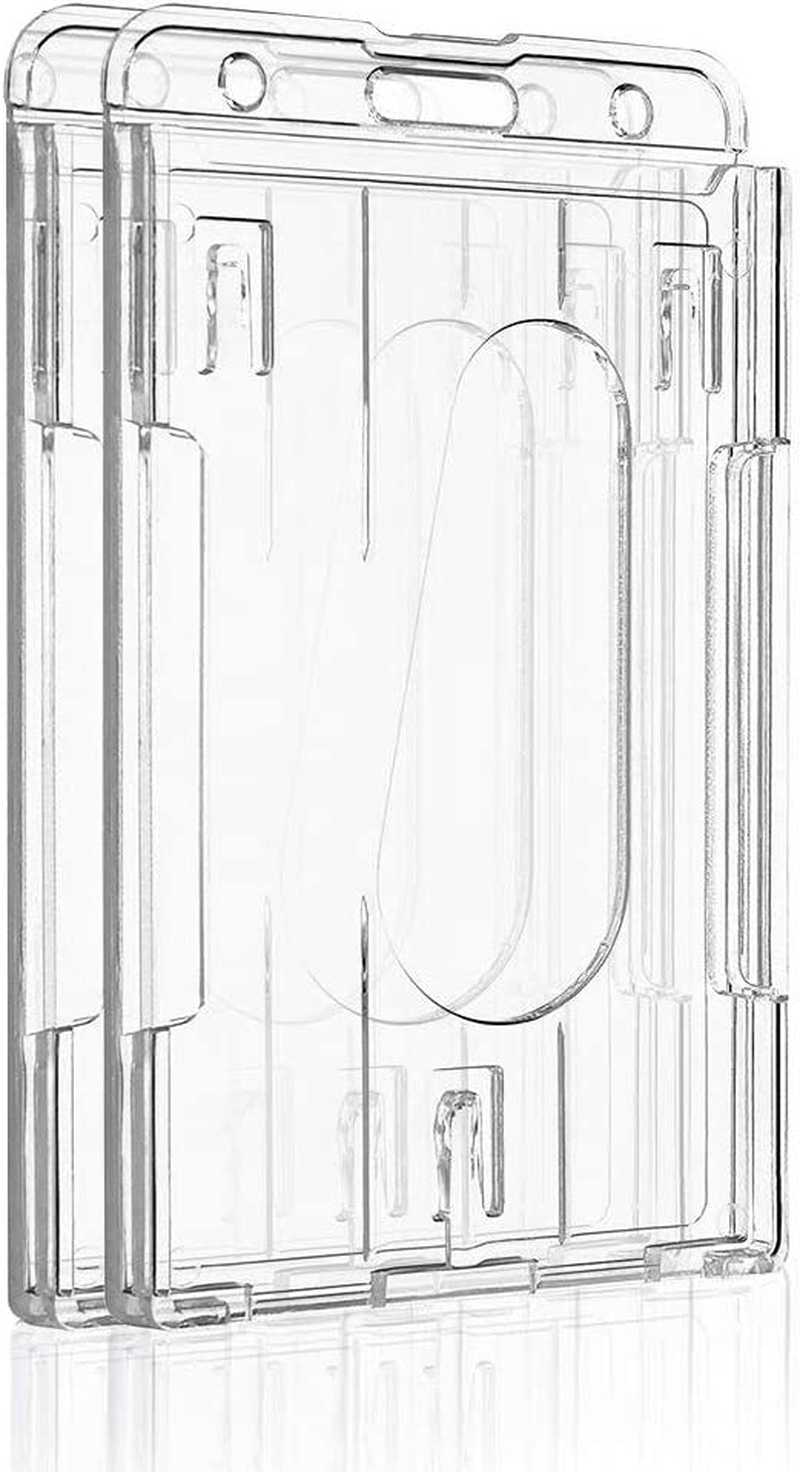 Pawfly 2 Pack Vertical 2-Card Badge Holder with Thumb Slot Hard Transparent PC Case Protector for Office School Ids Credit Cards Driver’S Licenses and Passes