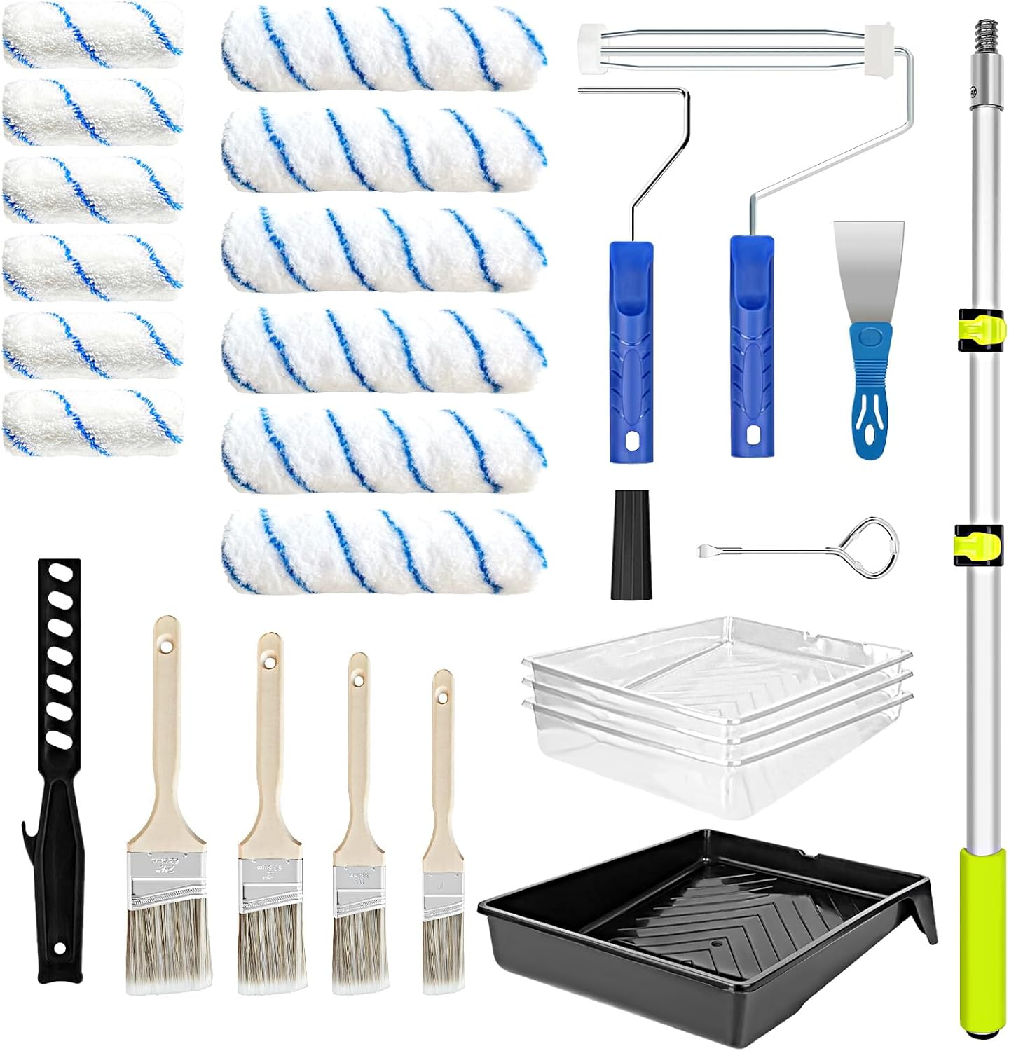 NOEIAKE 27 Pcs Paint Roller Kit with 4FT Extension Pole for Wall Painting