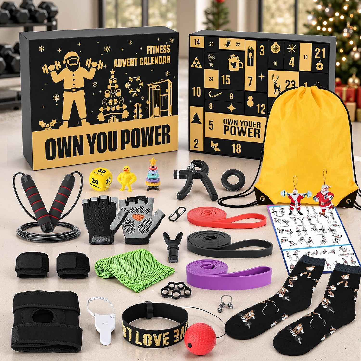 Bearhug Fitness 2026 Advent Calendar for Men & Teen Boys - 24-Day Workout Countdown Gift Box with Resistance Bands, Jump Rope, Gloves & Home Gym Equipment - Home Gym Starter Kit Christmas Gift
