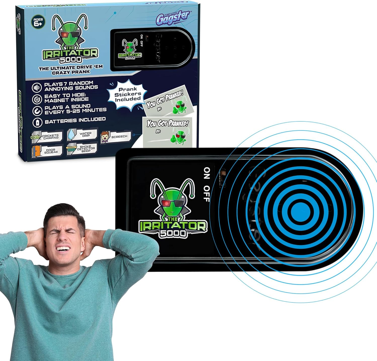 Gagster the Irritator 5000 - Hilarious Gag Gift, Noise Maker, Hidden Chirp & Meow Sounds, Funny Prank Device for Pranksters, Fake Cricket, Cat & Beeping Sound Toy, Ideal for Kids & Adults