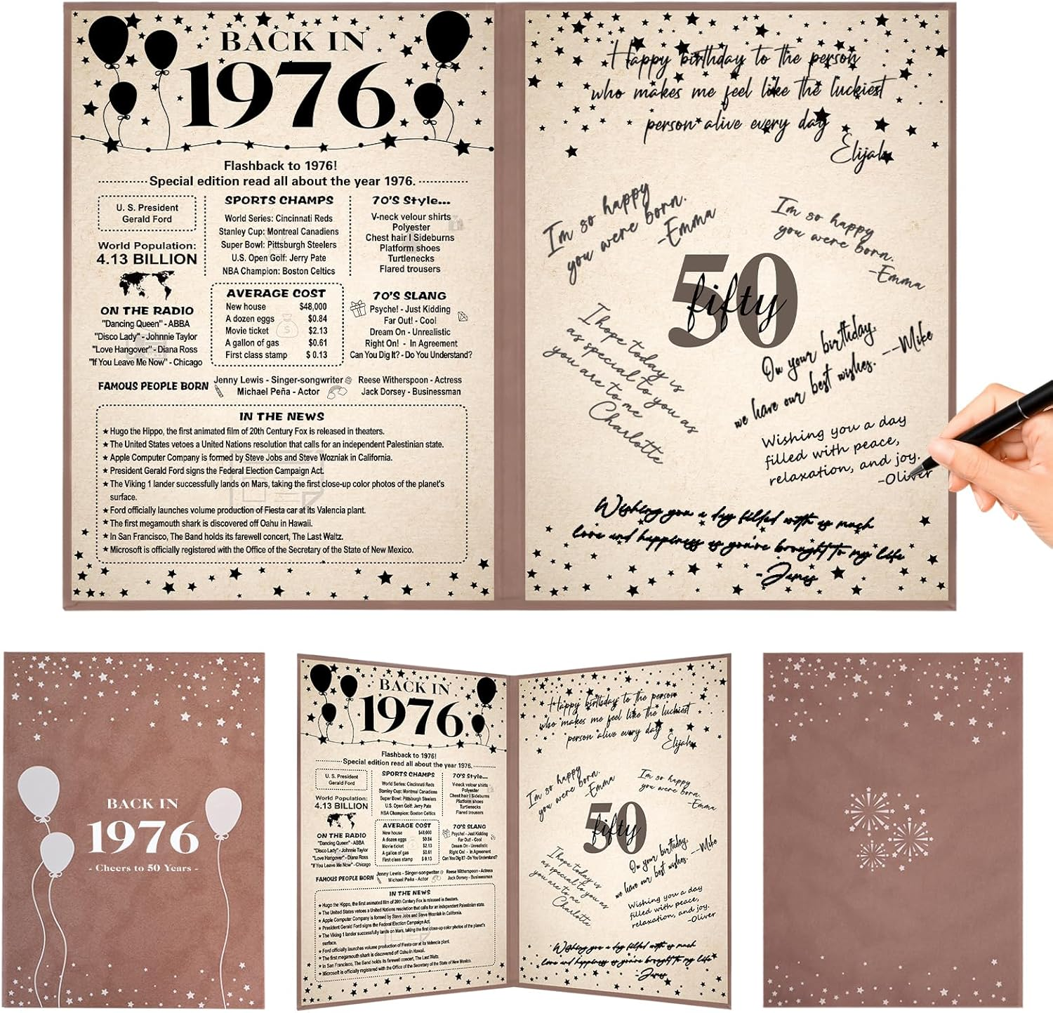 50Th Birthday Decorations for Women or Men, Vintage Back in 1976 Poster, 50Th Birthday Guest Signature Book, Awesome 50 Anniversary Birthday Gifts