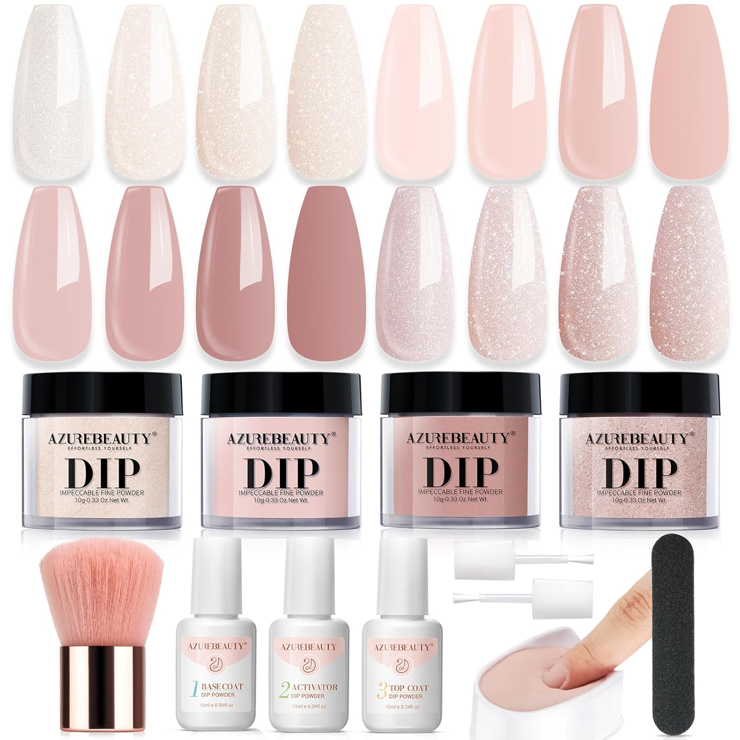 AZUREBEAUTY Dip Powder Nail Kit Starter All Season Nude Skin Glitter 4 Colors