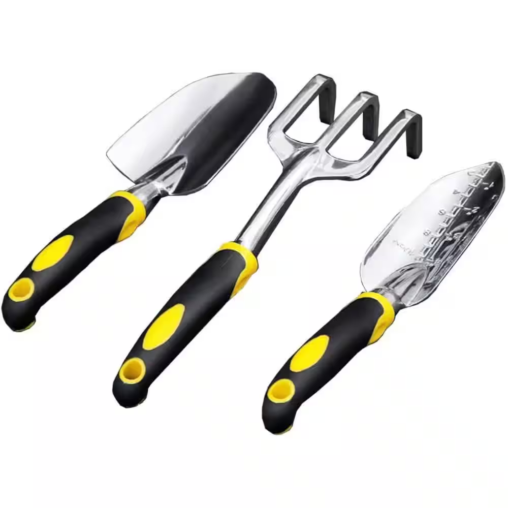 3-Pieces Garden Tools Set, 12 In. Yellow and Black Handle