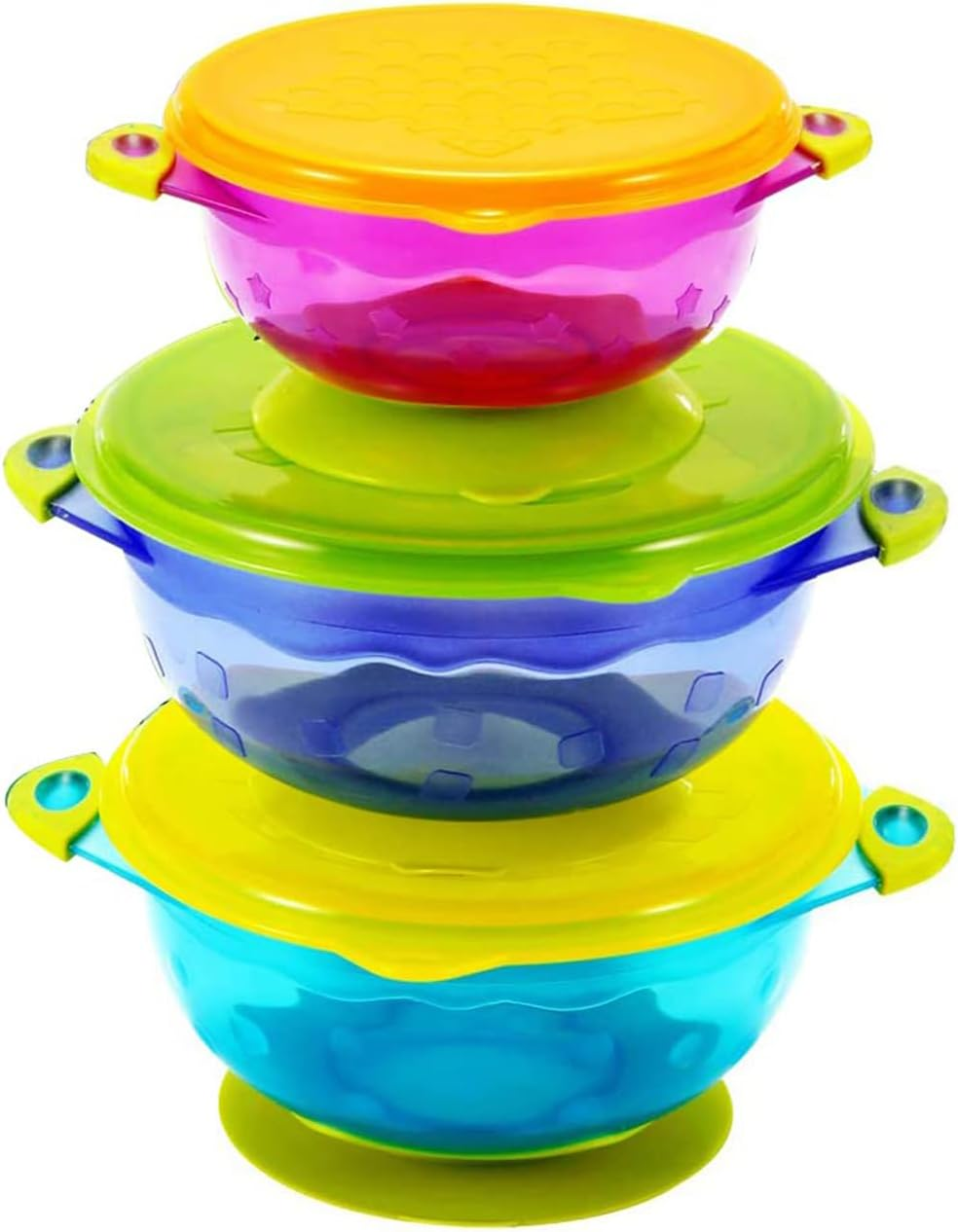 Stay Put Spill Proof Stackable Baby Suction Bowls 3 Sizes for Toddlers with Secure Lids BPA Free