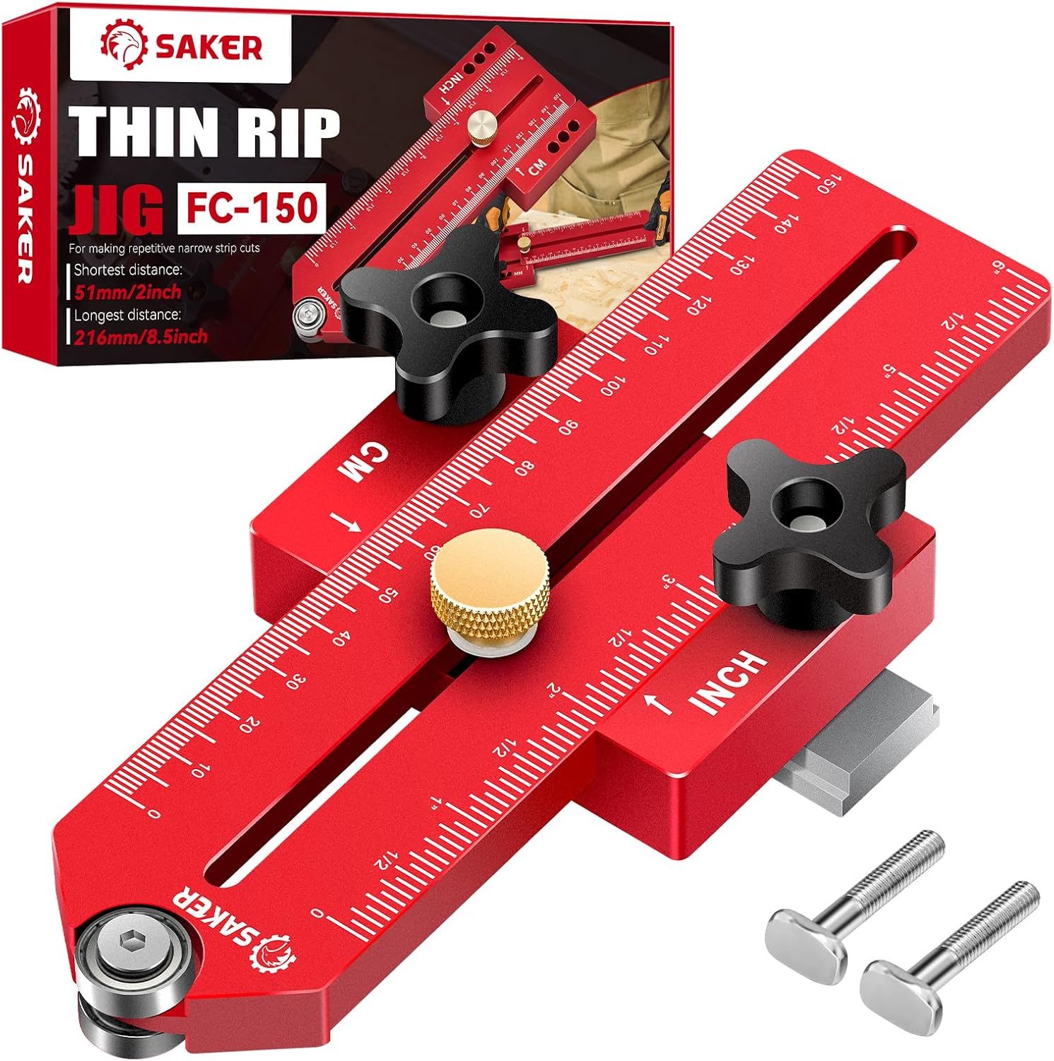 Saker Thin Rip Jig Table Saw Jig Guide, Making Repetitive Narrow Strip Cuts, Fit for 3/4
