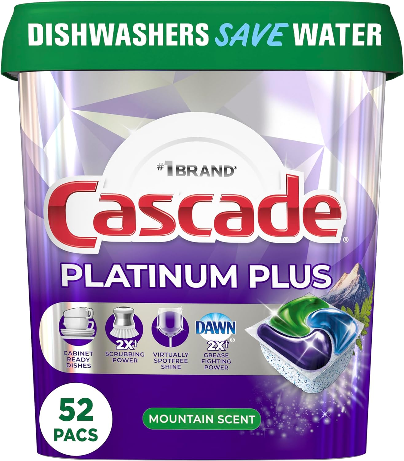 Platinum plus Actionpacs Dishwasher Detergent Pods, Dishwasher Soap, Mountain, 52 Count
