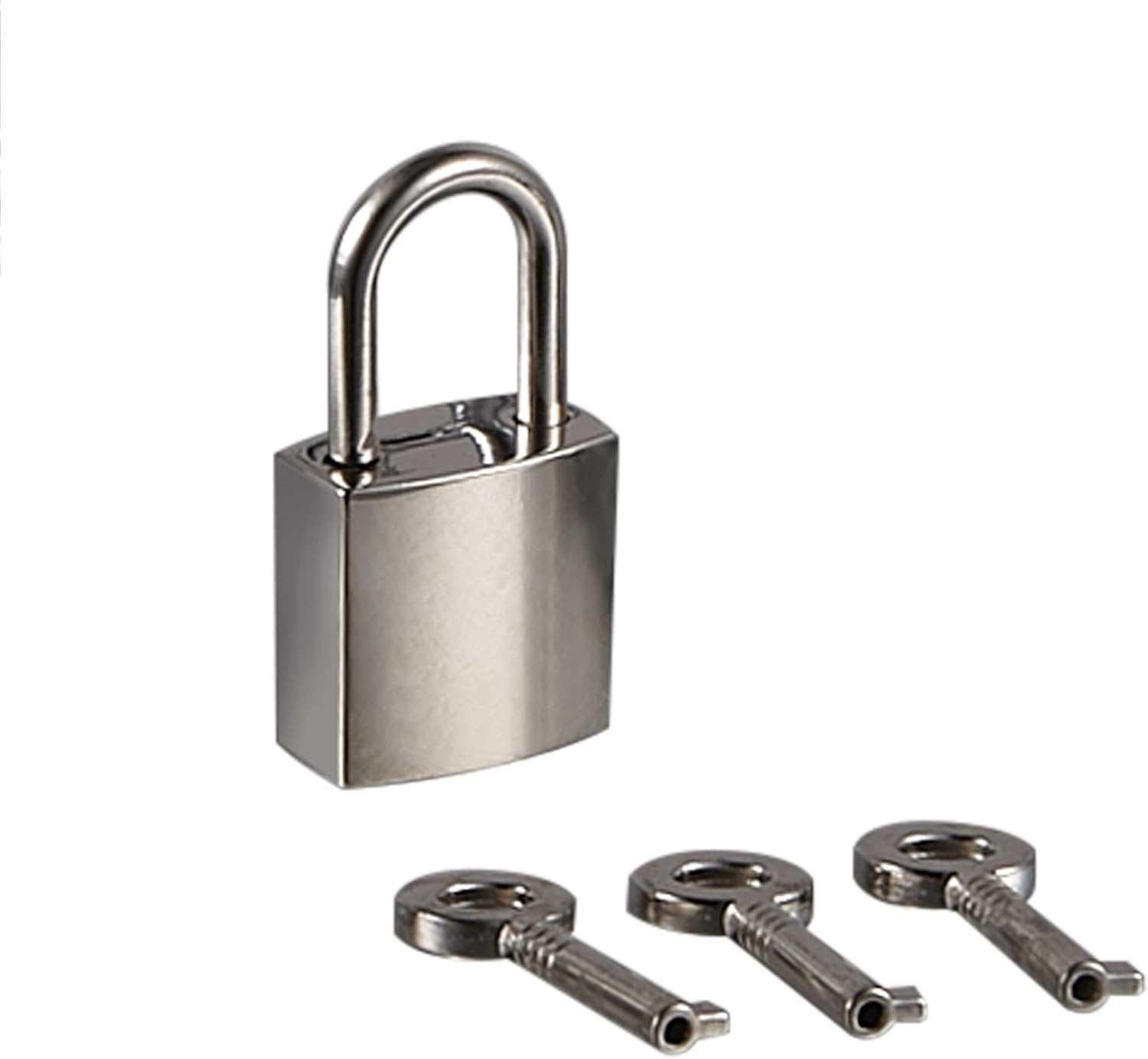 Mini Metal Lock - Zinc Replacement Pad-Lock with Keys, Mirror Glossy (Silver)