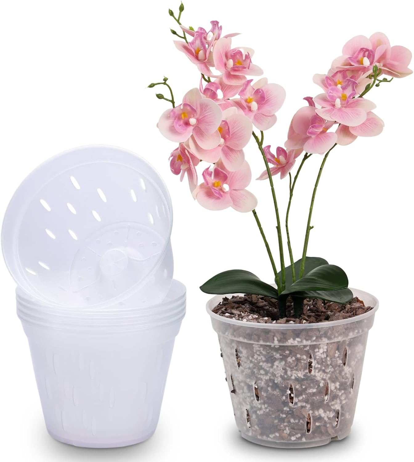 Orchid Pots with Holes 7 inch 5 Pack Clear Orchid Pot Plastic Plant Pot  Flowe...