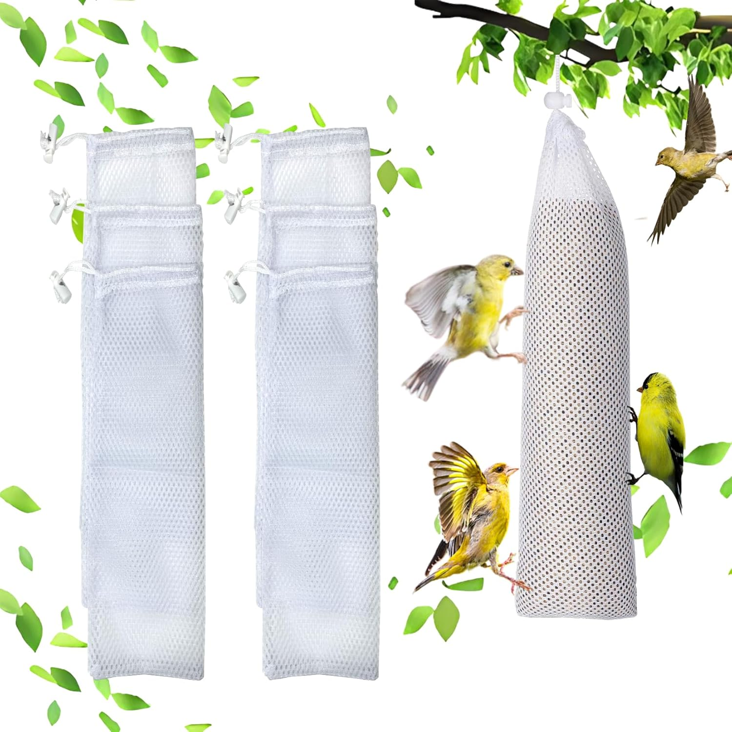 6 Pack Finch Sock Feeder Bird Feeder Seed Sack Mesh Feed Bag for Finch Thistle