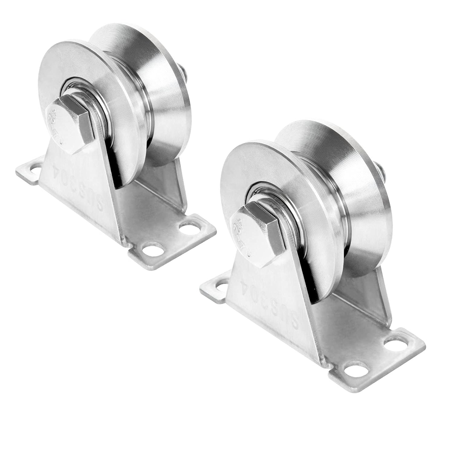 2 Pack 2 Inch V Groove Wheel Pulley, 304 Stainless Steel Silent Pulley Block, Heavy Duty Caster Wheels Sliding Gate Rollers Pressure Bearing Pulley, Loading 880Lb for Handling and Moving