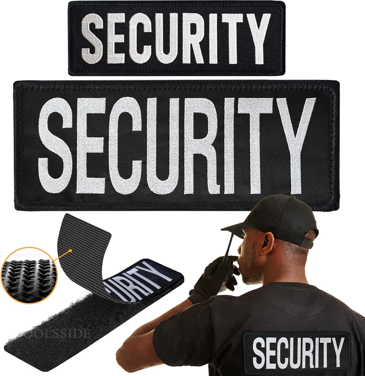 2 Pack Security Patches Hook and Loop System - Security Patches for Uniforms with Embroidered Letters - One Small and One Large Security Patch - Security Patch for Vest or Jacket 10.75