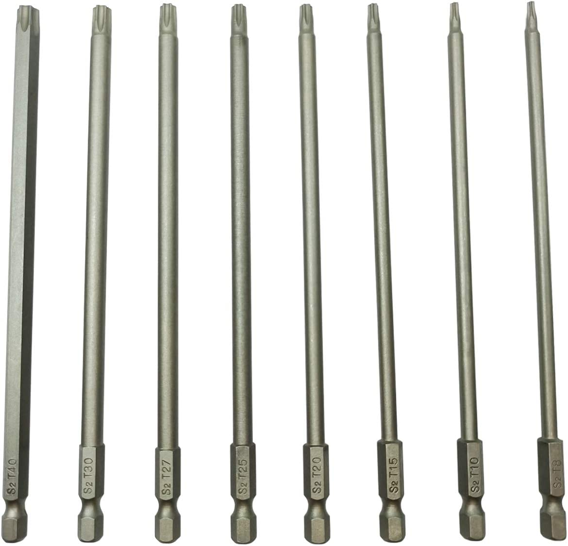 Long Torx Security Screwdriver Bit Sets 6 Inch Length T8 T10 T15 T20 T25 T27 T30 T40 S2 Steel Torx Security Head Drill Screw Driver Drill Set (8Pcs 150Mm)