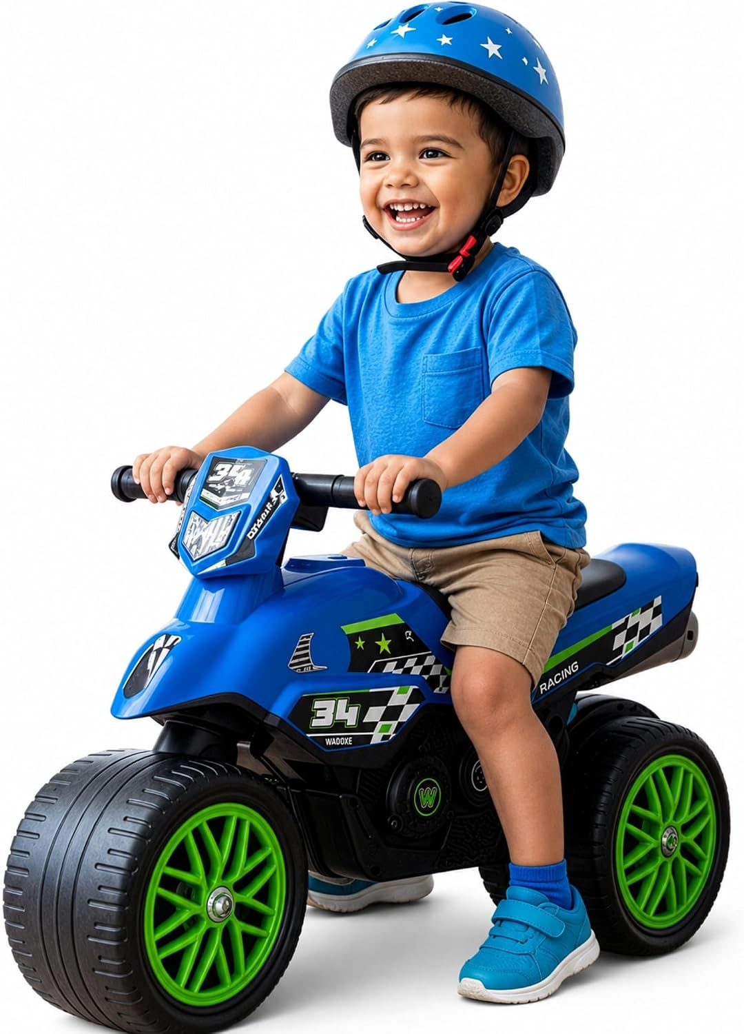 Kids Motorcycle Balance Bike - Toddler Ride on Toys W/Sounds, Wide Wheel Base, Rubber Coated Wheels, Foot to Floor Toddler Car up to 44 Lbs, Motorbike for Kids Ages 18 Months to 3 Yrs, Blue