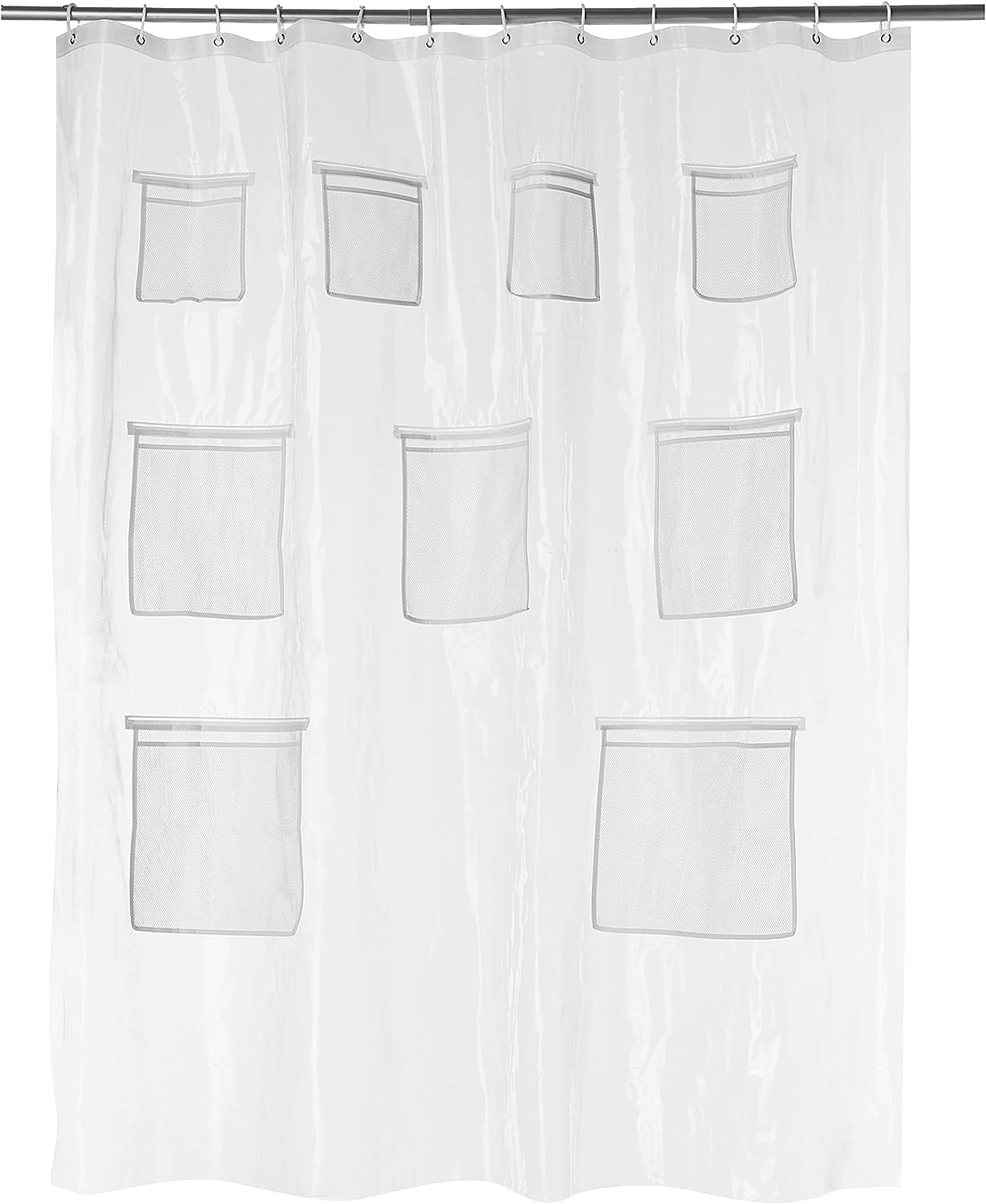 Amazon Basics 8-Gauge PEVA Shower Curtain or Liner with Mesh Storage Pockets - 72