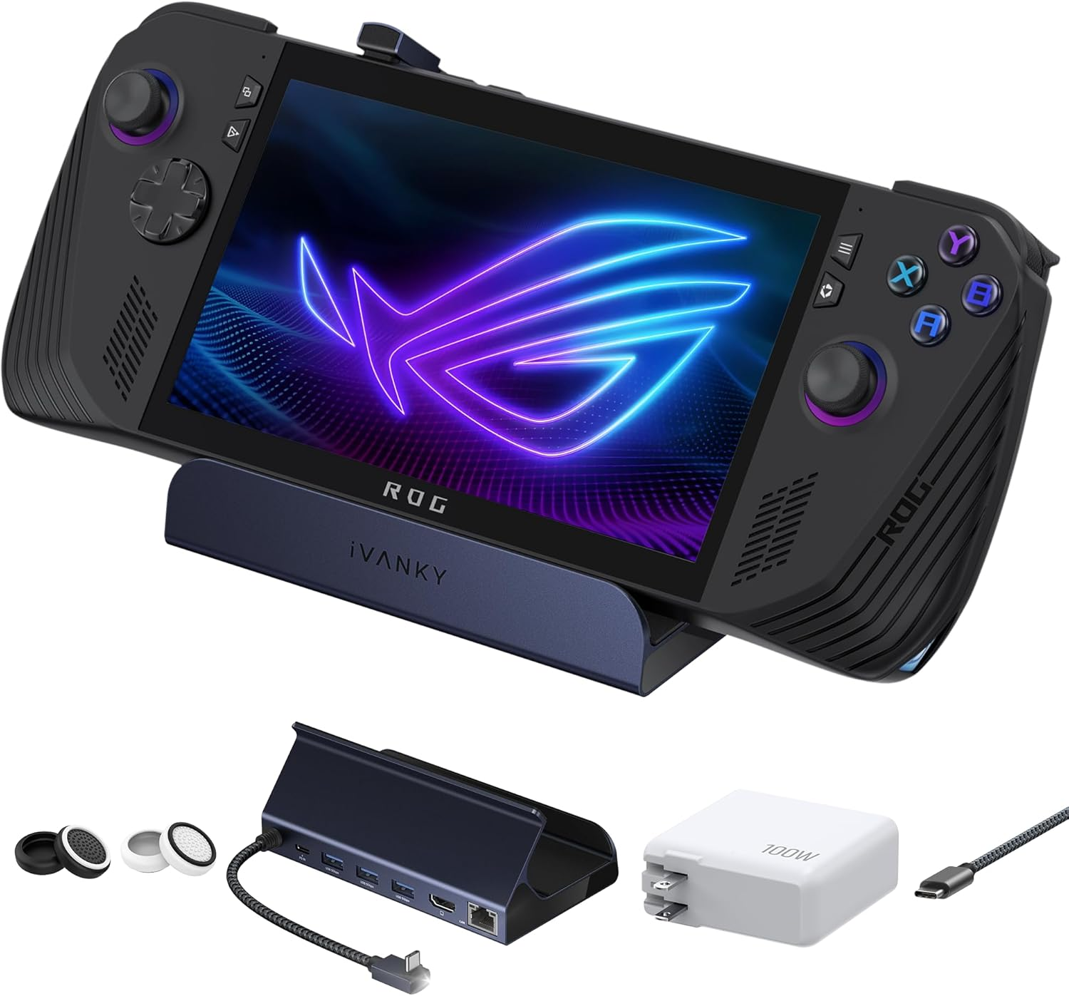 Ivanky Legion Go/Rog Ally/Steam Deck Dock with 100W PD Charger, 8-In-1 Hub Docking Station with HDMI 4K@120Hz Gigabit Ethernet, USB-A 3.0, 100W Charging USB-C Port for Valve Stream Deck