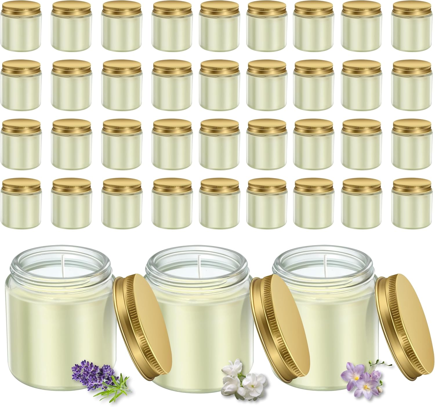 36 Pcs 4Oz Mini Mason Jar Candles Small Scented Candles Bulk Aromatherapy Ideal Souvenir Favors for Wedding Birthday Party (Freesia, Lavender, Jasmine, Gold)