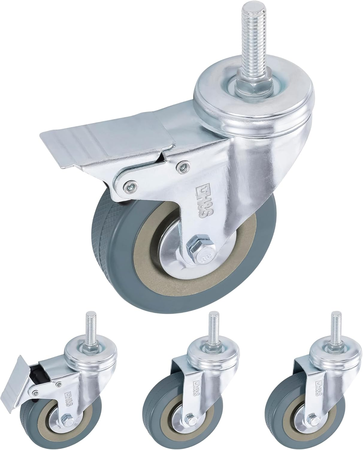 Set of 4 Heavy Duty Castor Wheels 75mm Swivel PU Lockable Trolley M10 Bolt