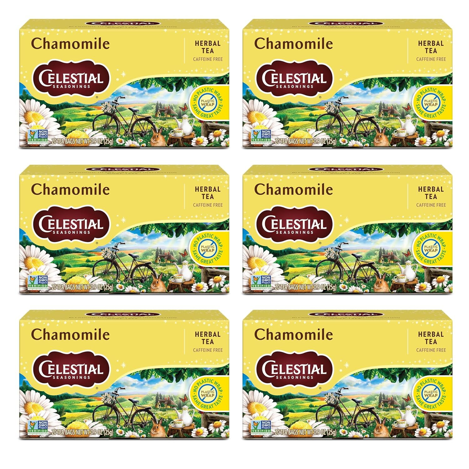 Chamomile Herbal Tea, Caffeine Free, 20 Tea Bags Box (Pack of 6)