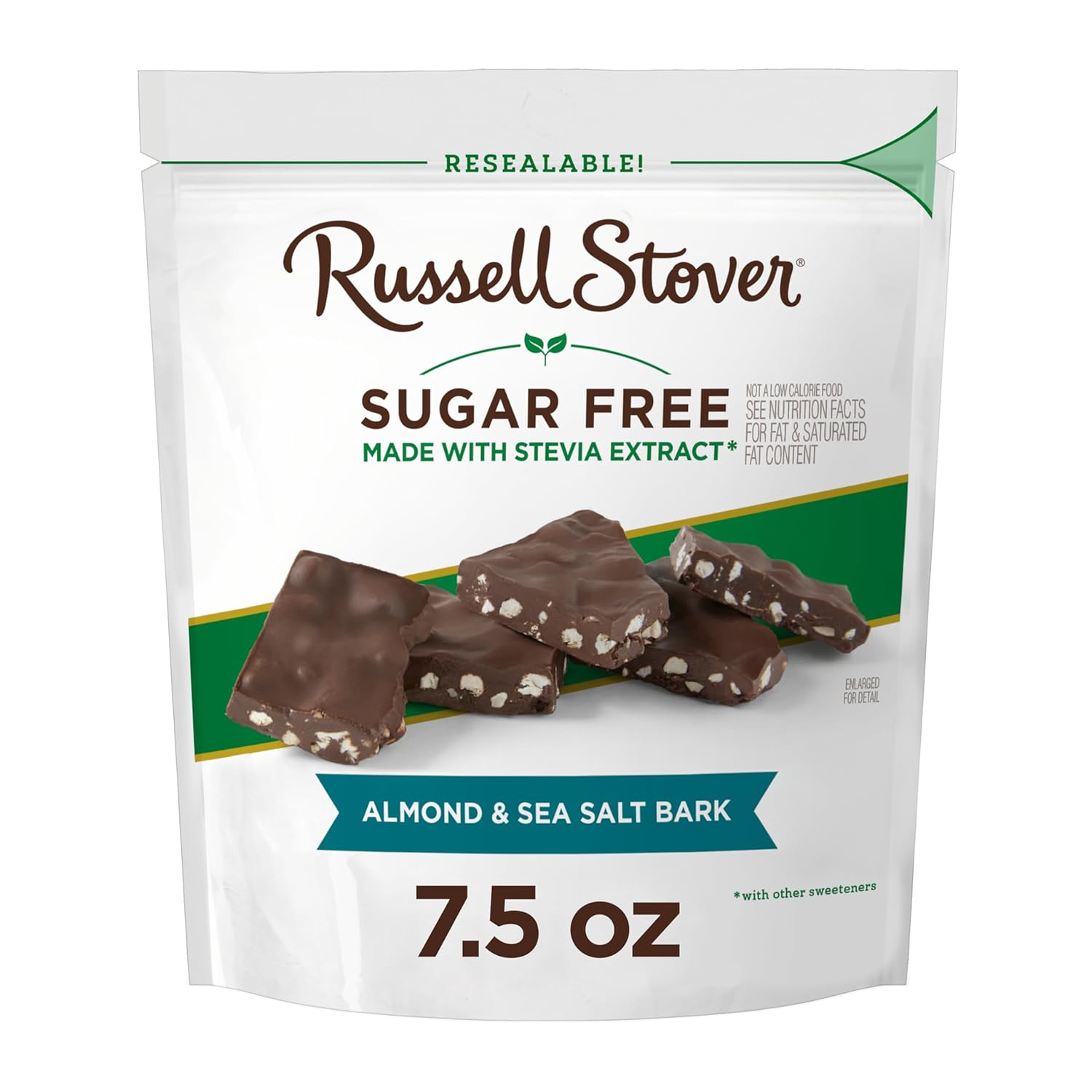 Sugar Free Dark Chocolate Almond & Sea Salt Bark, 7.5 Oz Bag (≈ 24 Pieces)