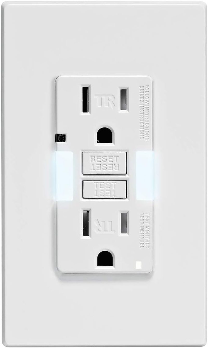 GFCI Receptacle with Guidelight, 15 Amp Tamper-Resistant with LED Indicator Light, Self Test, GFNL1-00W, White