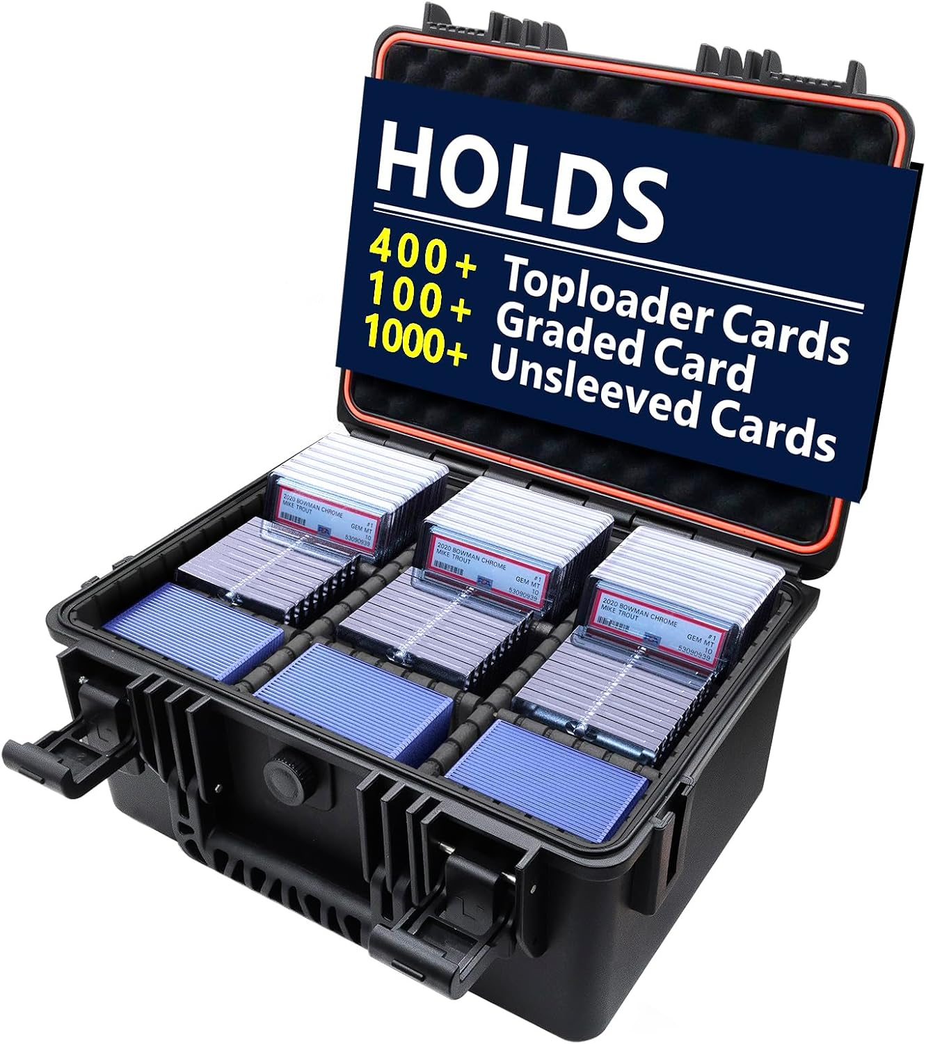 Graded Card Storage Box for Baseball - Trading Card Storage Box with Adjustable Dividers Fits PSA BGS SGC Slabs | Waterproof Hard Cases for Sports Cards, Top Loader, Magnetic | Toploader Storage Box