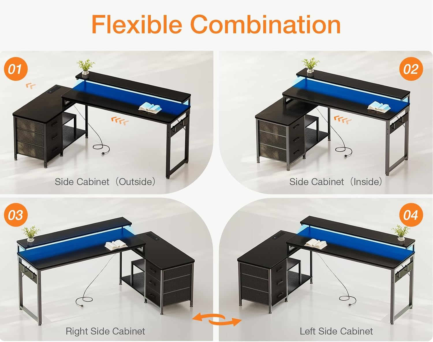 ODK L Shaped Gaming Desk with Drawers 174x100cm, Corner Desk with Storage for... - Picture 7 of 14