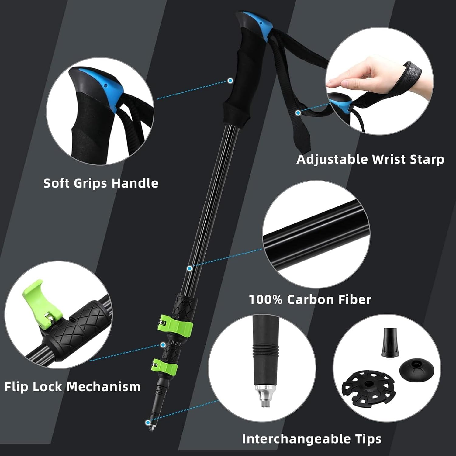 KOMCLUB Carbon Fibre Collapsible and Telescopic Walking Hiking Trekking Poles... - Picture 4 of 13
