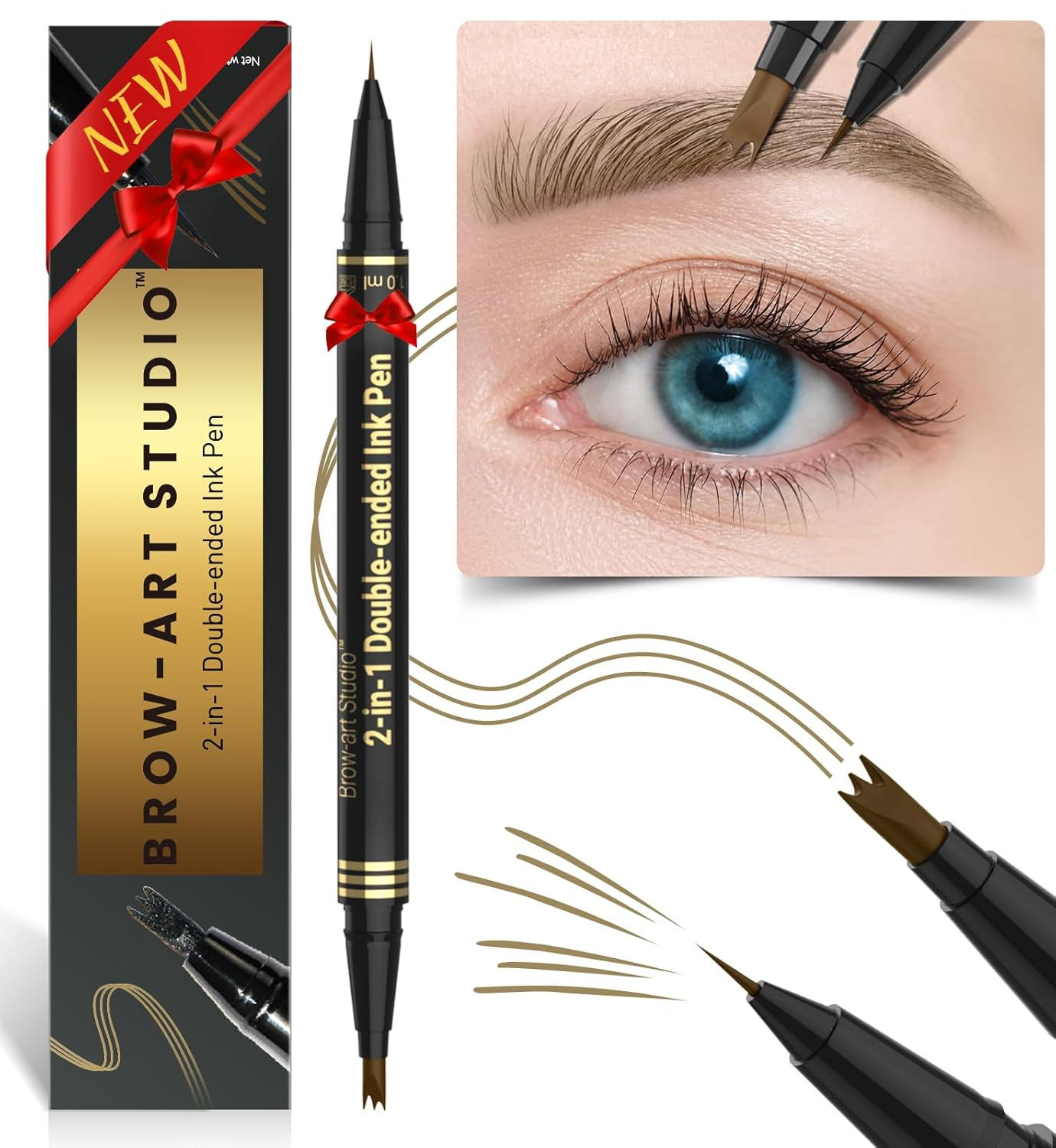 Microblading Eyebrow Pencil - Brow Pencil 2-in-1 Dual-Ended Eyebrow Pen with 3-Prong Micro-Fork-Tip Applicator and Precise Brush-Tip Create Natural-Looking Brows, Stay on All Day, Light Brown