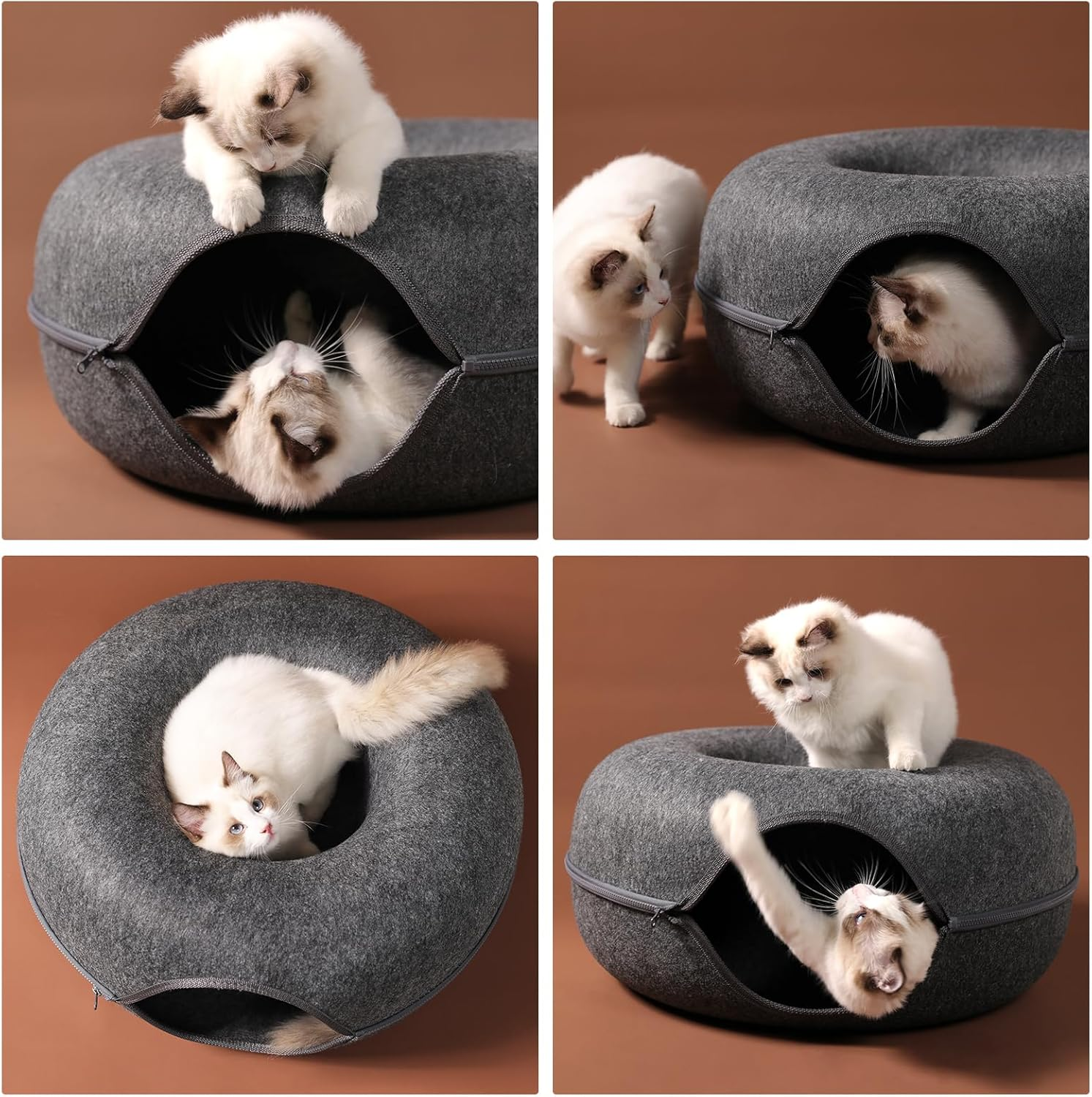 Bininl Cat Tunnel - Peekaboo Cave Bed for Indoor Pets, Donut-Shaped House Wit... - Picture 4 of 17