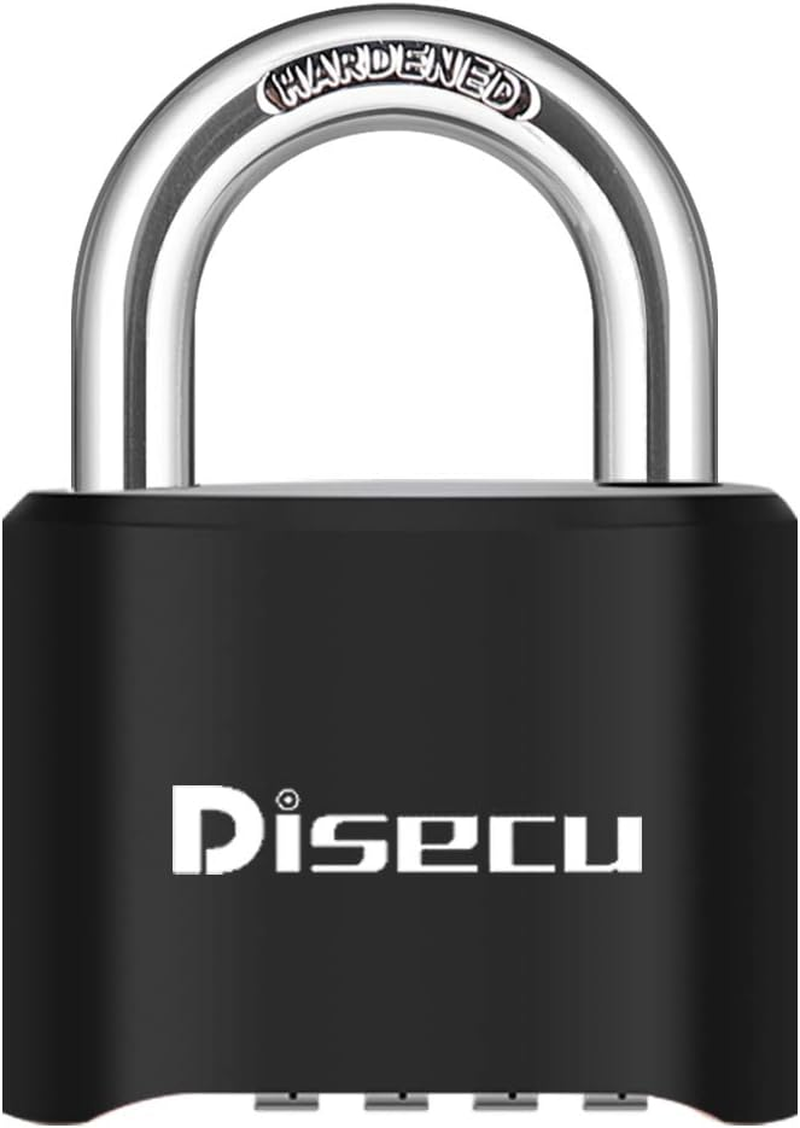 1 Pack Disecu Heavy Duty 4 Digit Combination Lock, Outdoor Waterproof Padlock for School Gym Locker, Storage Unit, Fence, Gate, Toolbox (Black)