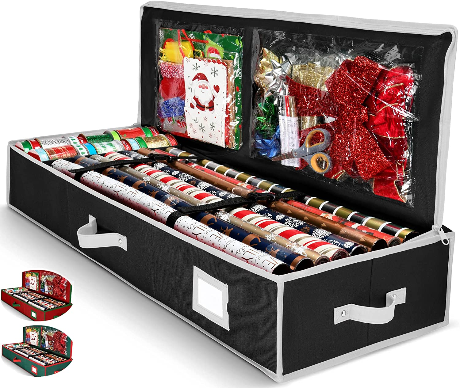 Wrapping Paper Storage Organizer Fits 24 Rolls with Interior Pockets under Bed