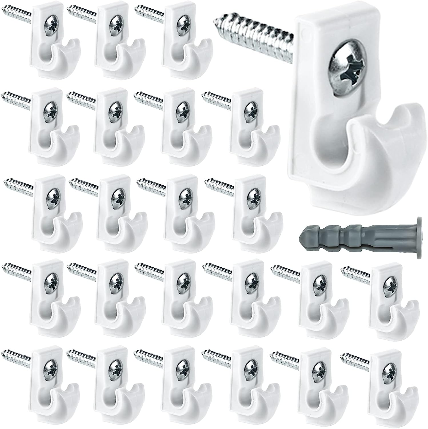 24 Pack White down Wall Clip Closet Shelves Clips Wire Shelf Loop Clips Plastic Heavy Duty Wire Shelf Brackets Included Clips Screws and Expansion Tubes for Wire Closet Shelving