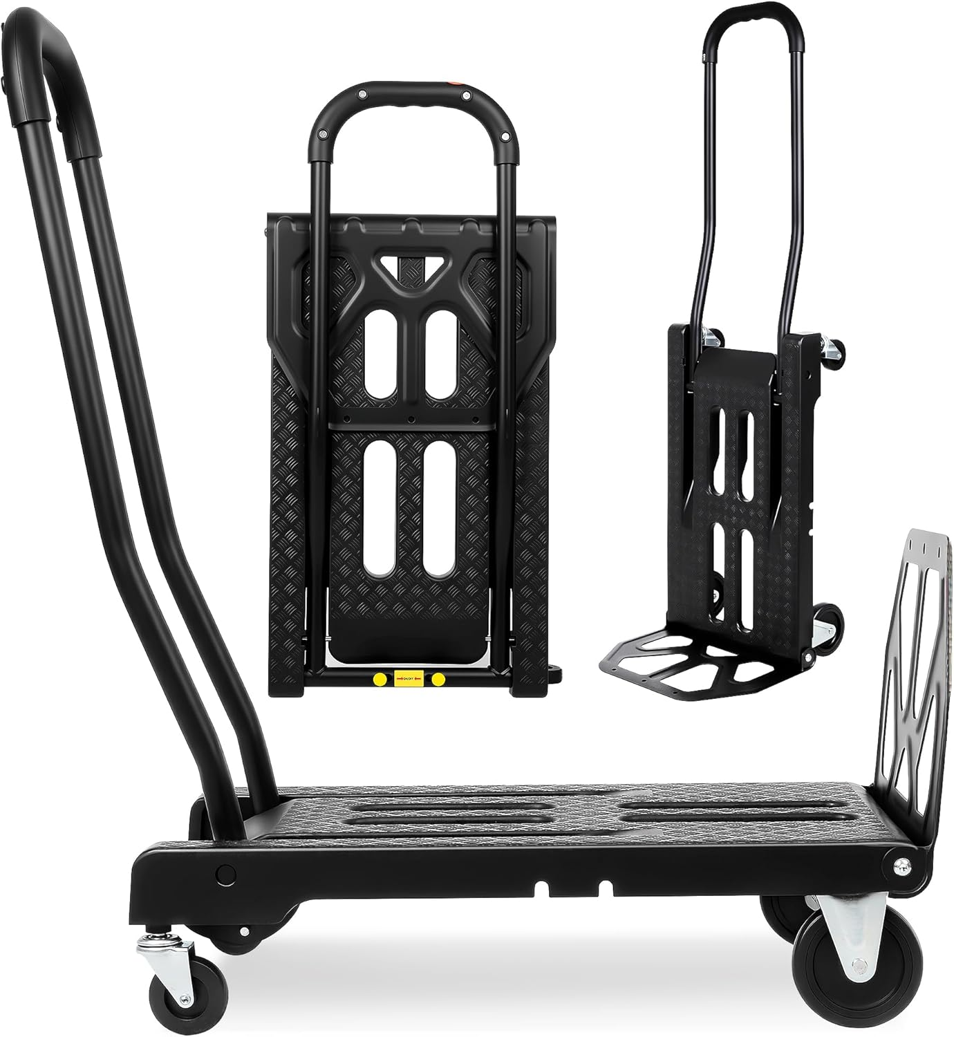 Folding Hand Truck with 4-Wheel Mode, 2 in 1 Collapsible Push Cart & Fold-Up Toe Plate – 300Lbs Heavy Duty Dolly Pull Cart with Wheels Portable Hand Truck for Delivery, Warehouse & Moving