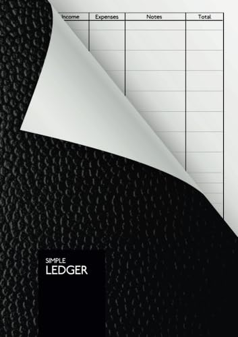 Simple Ledger: Cash Book | 110 Pages | DIN A5 | Simple Income Expense Book | Black Leather Look | Durable Softcover