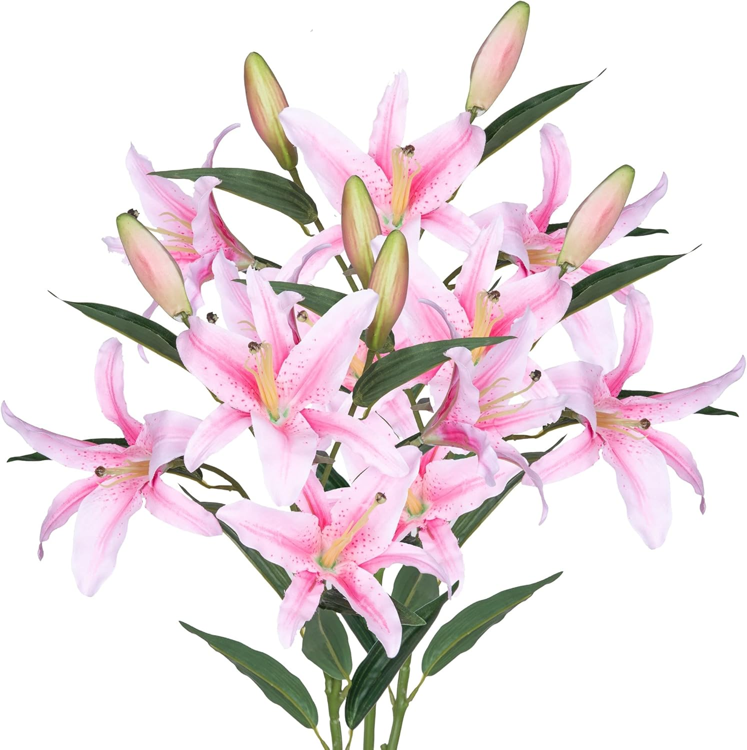 Lily Artificial Flowers Bulk Bouquet 30” Long Stems Dozen Blooming Silk Flower Heads Wedding Decoration Indoor Home Decor DIY Floral Crafts Table Centerpiece, 3Pcs (Pink)