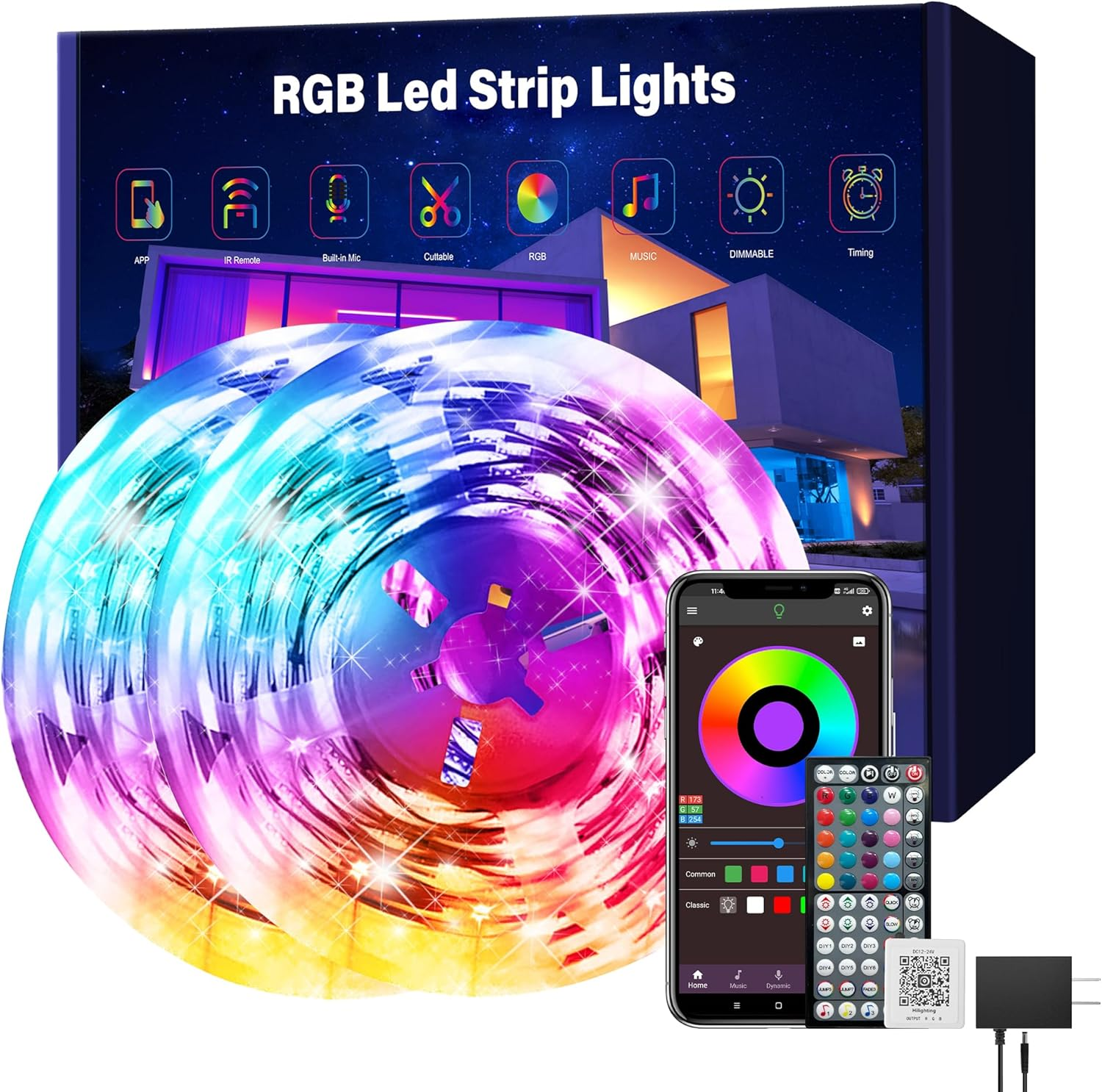Led Lights for Bedroom 150 Ft (2 Rolls of 75Ft), Music Sync RGB Led Strip Lights with Remote App Control, Color Changing Led Lights for Room Home Kitchen Party Decor
