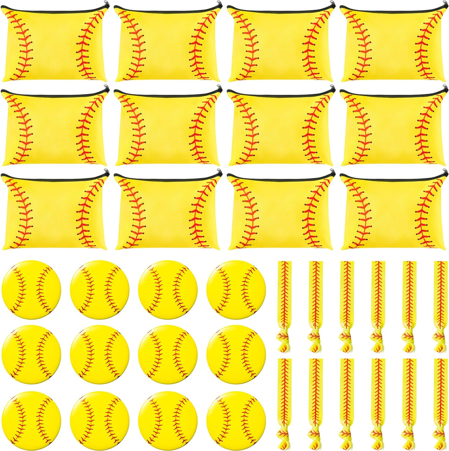36Pcs Softball Gifts Set with Makeup Bag Compact Mirror Hair Tie, Softball Team Stuff Portable Toiletry Pouch Cosmetic Bag Elastic Hair Scrunchies for Women Girl Gift Sport Party Favor Supplies