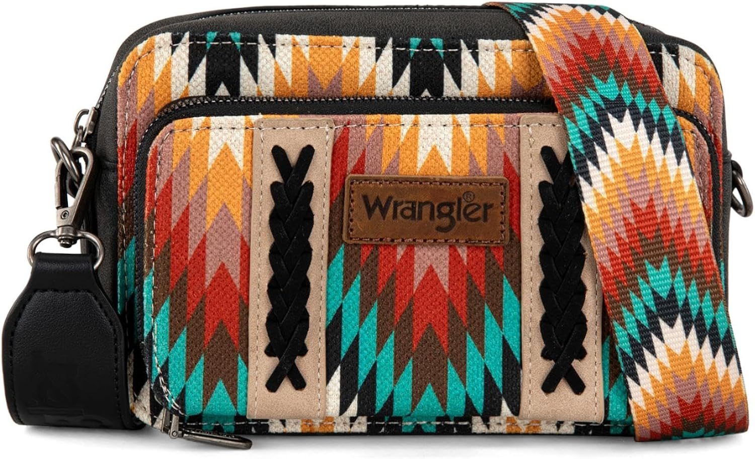 Wrangler Aztec Crossbody Bag for Women Multi Pocket Shoulder Bag Boho Cross Body Wallet Purse