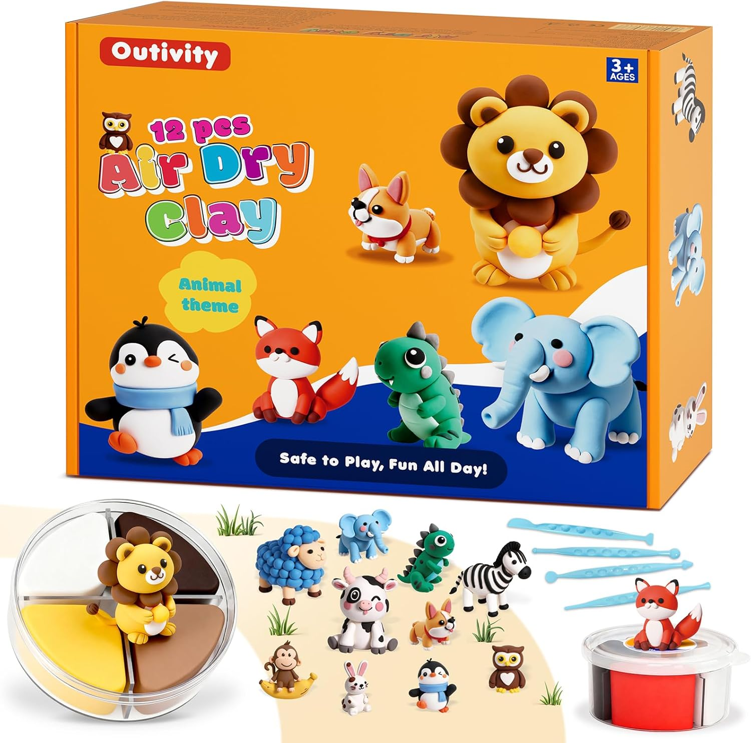 Modeling Clay for Kids, 12 Animal Crafts Air Dry Clay Kits with Sculpting Tools & Tutorials, Safe & Non-Stick DIY Model Magic Clay, Crafts Gift for 3-12 Boys & Girls