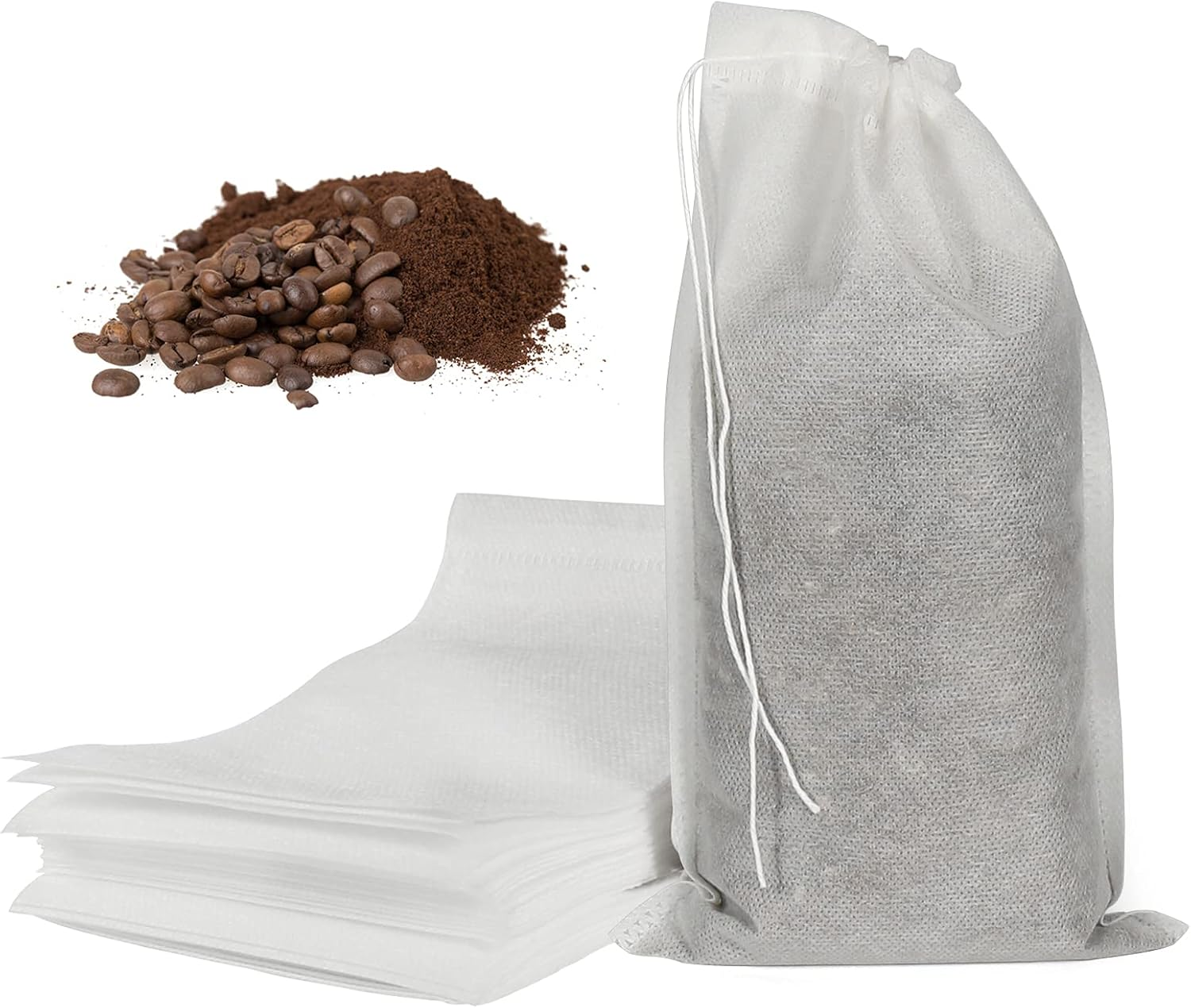 50Pcs No Mess Cold Brew Bags, 6X10 Inch Disposable Coffee Filter Bag Fine Mesh Brewing Drawstring Pouches for Iced Coffee Hot Tea Herb Spice