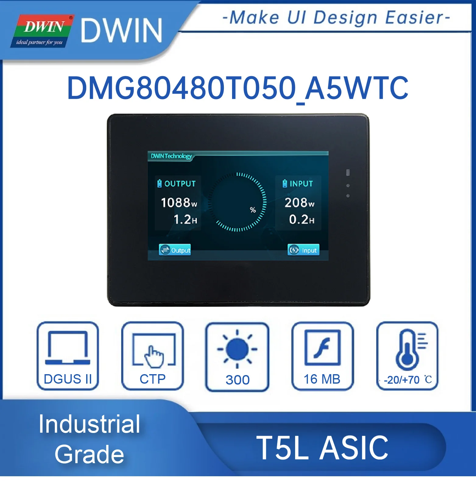 800*480 LCM HMI Monitor Touch Screen IPS-TFT-LCD Module With Shell Support Arduino, STM32 DMG80480T050_A5W
