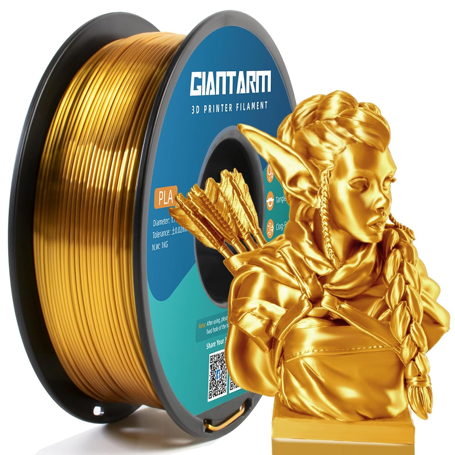 3D Printer Filament, Silk Gold Pla Filament, 1Kg(2.2Lbs) Spool, 1.75Mm Dimension Accuracy +/- 0.03Mm, 3D Printing Filament
