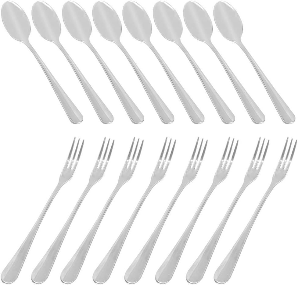 Set of 16 Demitasse Espresso Spoon (4 Inch) and Stainless Steel Forks (4.8 Inch),  Mini Coffee Spoons & Cake Forks for Dessert, Tea, Appetizer