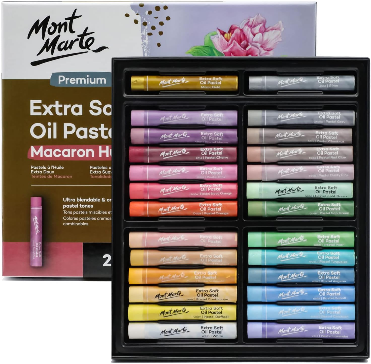 Extra Soft Oil Pastels Macaron Hues Premium 26Pc, Assorted Pastel & Metallic Colours, Vibrant, Buttery, Versatile Art Pastels for Blending, Layering & Shading, Colouring, Sketching