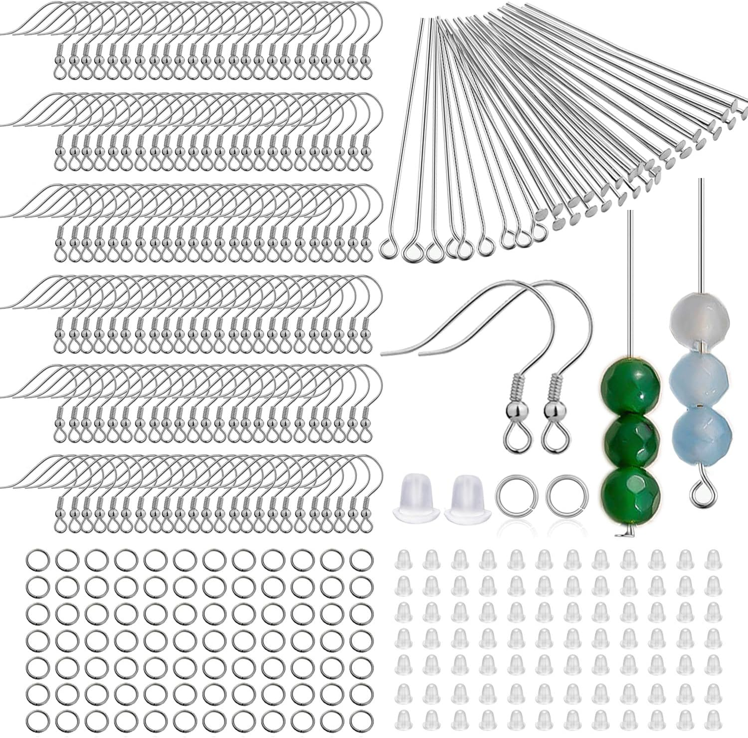 800/220Pcs Hypoallergenic Earring Hooks for Jewelry Making, Stainless Steel Earring Findings Supplies, Silver & Gold (Fish Hook Silver (800Pcs))