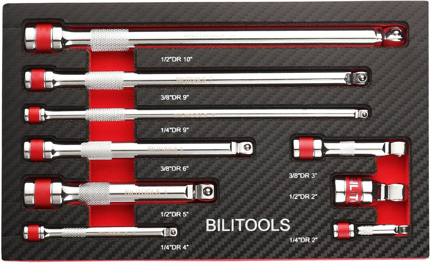 BILITOOLS Wobble Extension Set, 9-Piece, 1/4 3/8 1/2 Drive, Cr-V Steel
