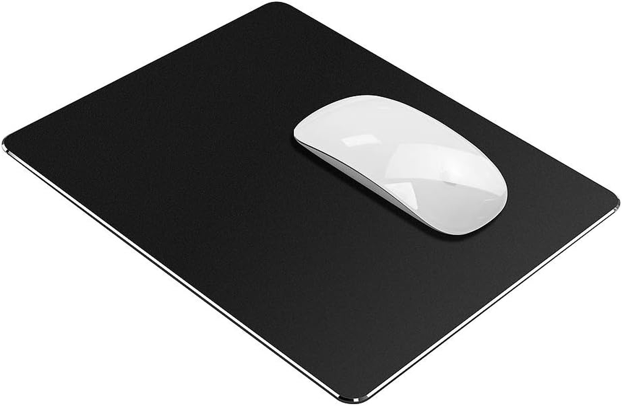 Hard Metal Aluminum Mouse Pad Clear Modern Smooth Magic Ultra Thin Double Side Design Mouse Mat Waterproof Fast and Accurate Control Compatible for Gaming and Office, Black, 9.45X7.87 Inch